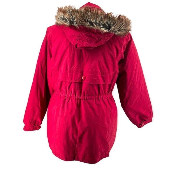 Women’s Red Removable Faux Fur Hooded Full Zip Convertible Anorak Parka Coat 1X - Picture 12 of 17